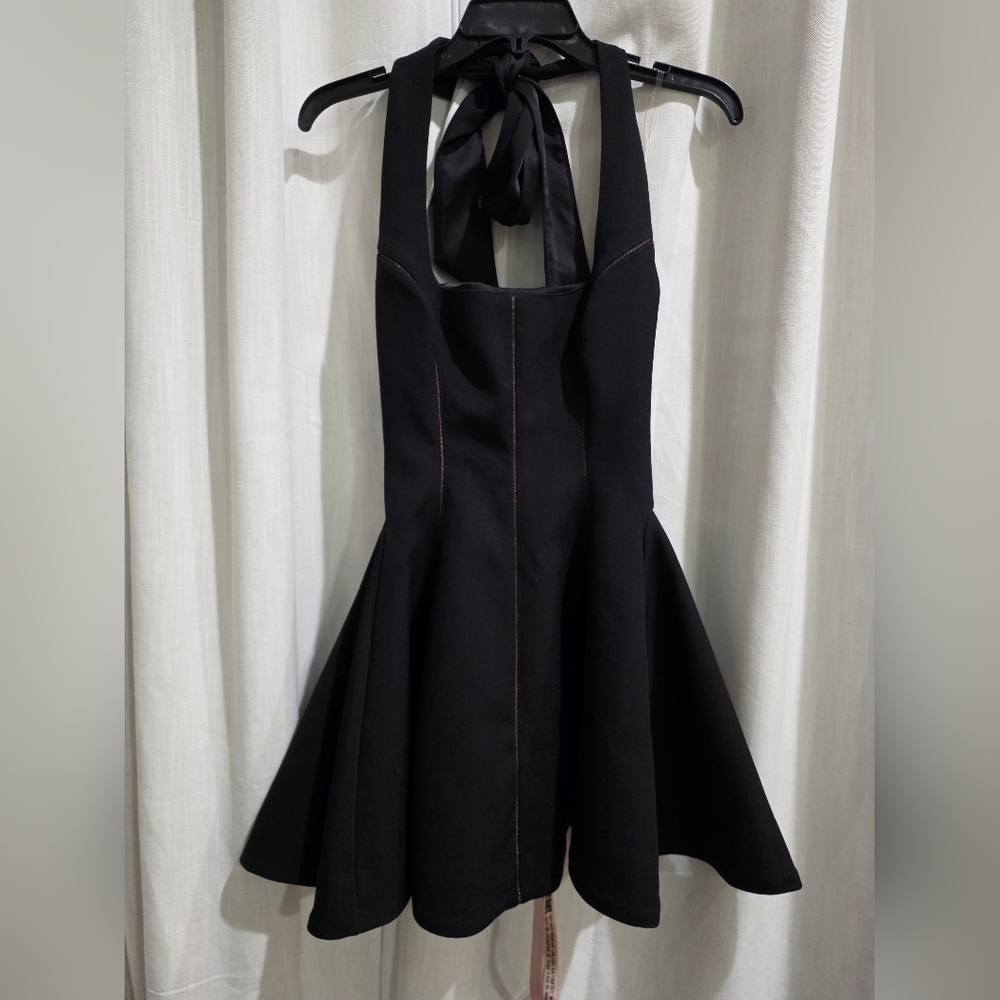 House‎ Of Cb Loulette black halter Open Back neck bow mini dress XS - Picture 5 of 7